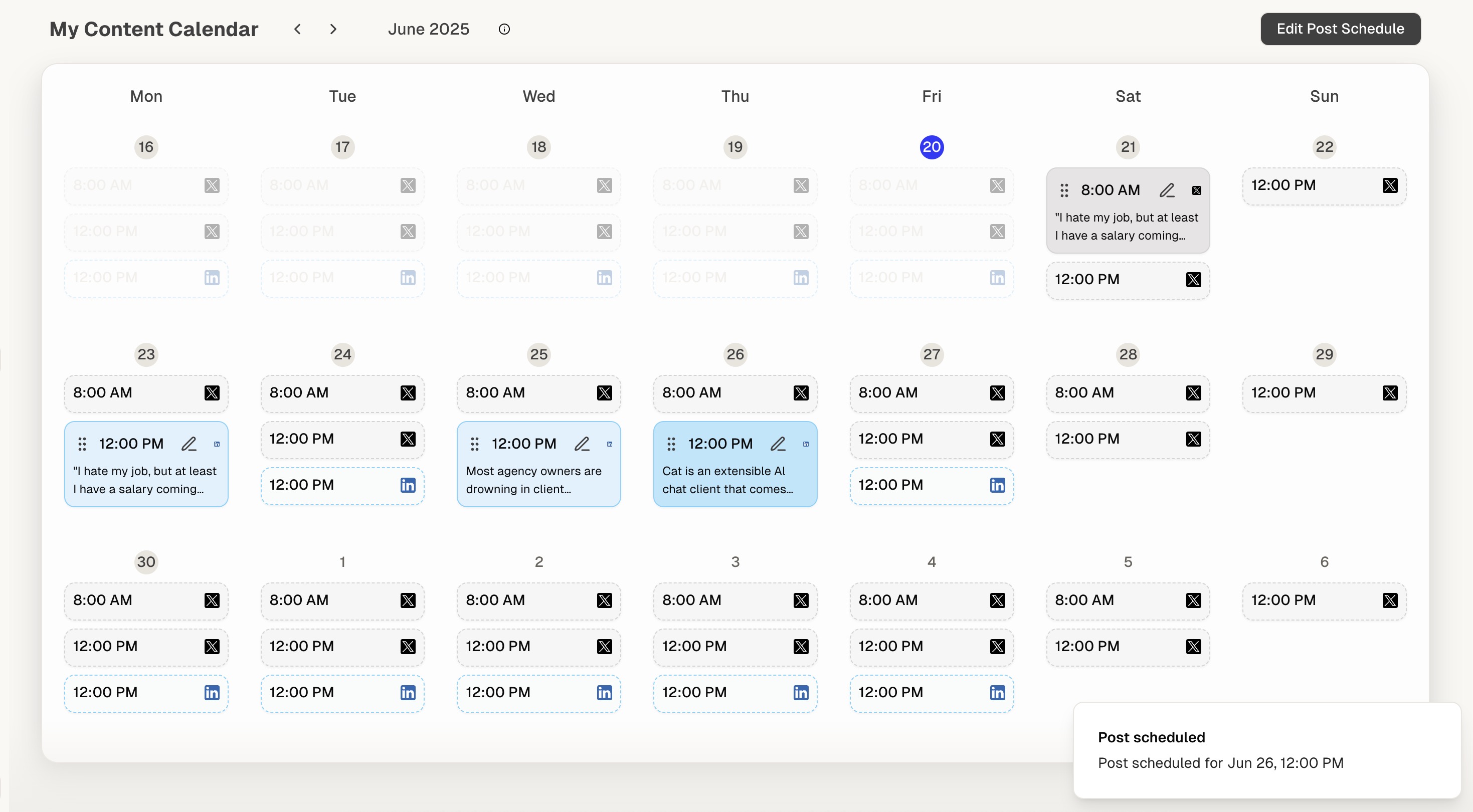 Image of the calendar view