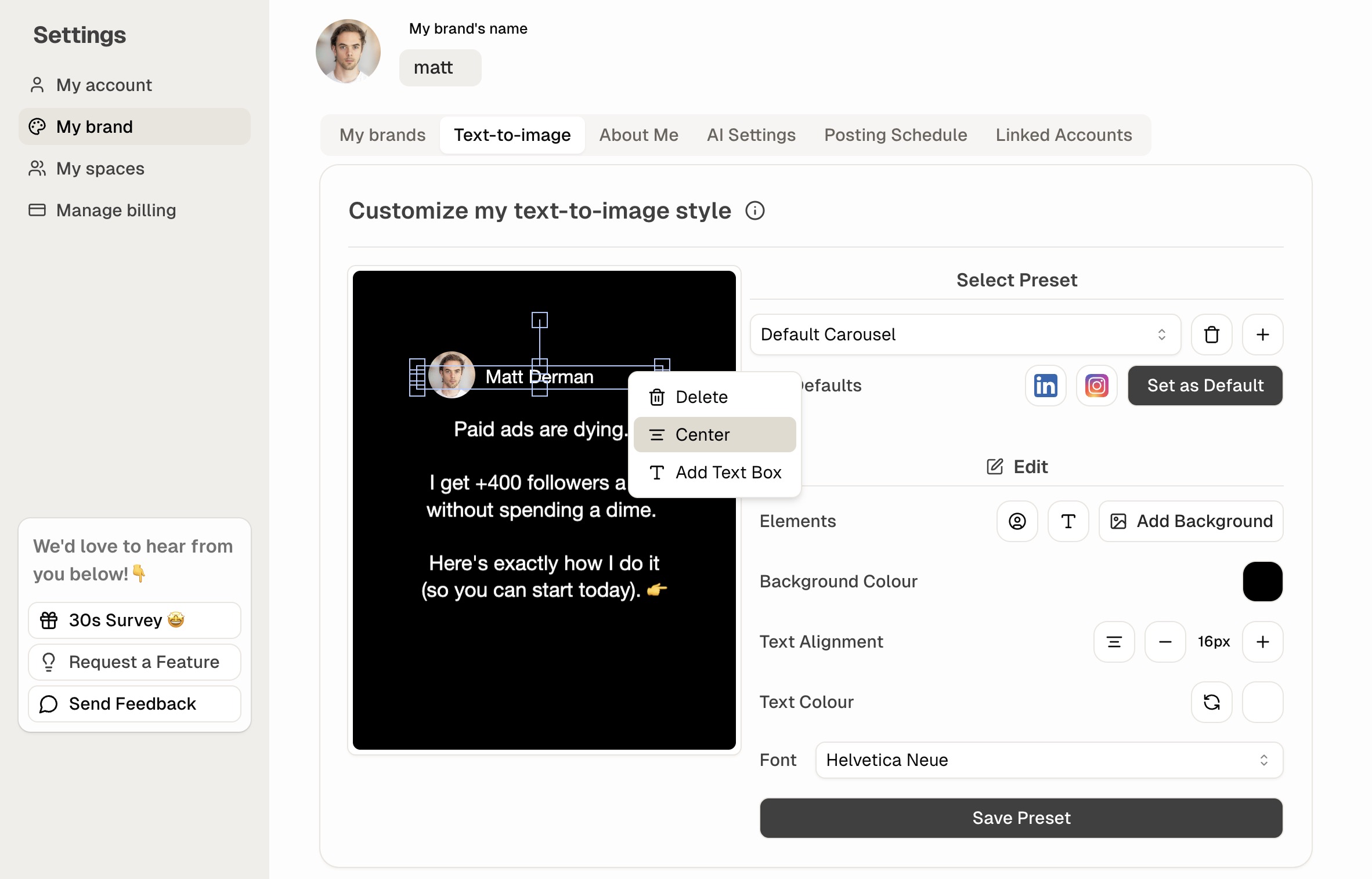 Image of the carousel editor